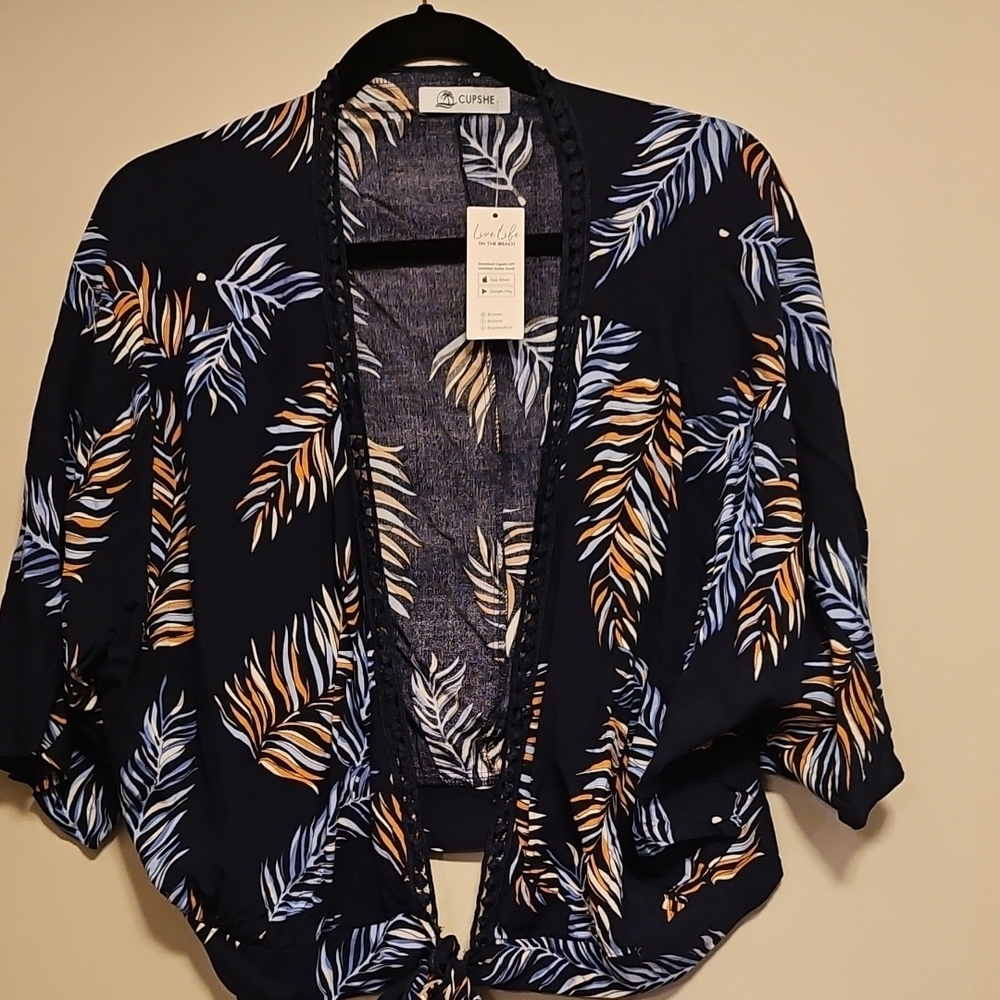 Cupshe Navy Leaf Print Women's Top